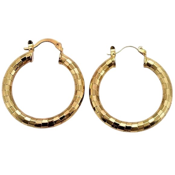 1 3/8 Inch 35mm Hoop Gold Tone Pierced Post Earrings - Picture 3 of 5